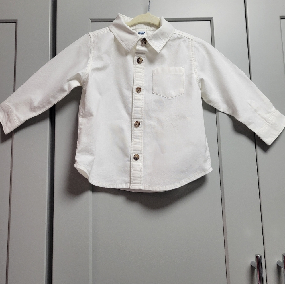 Old Navy Kids White Longsleeve Button Down Shirt SZ 12-18M